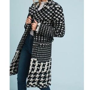 Anthropologie Houndstooth Wool Blend Coat